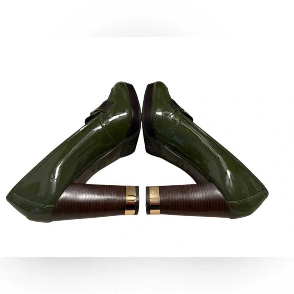 Tory Burch Olive Green Patent Leather Heeled Loafer Size 9.5 - Picture 8 of 9